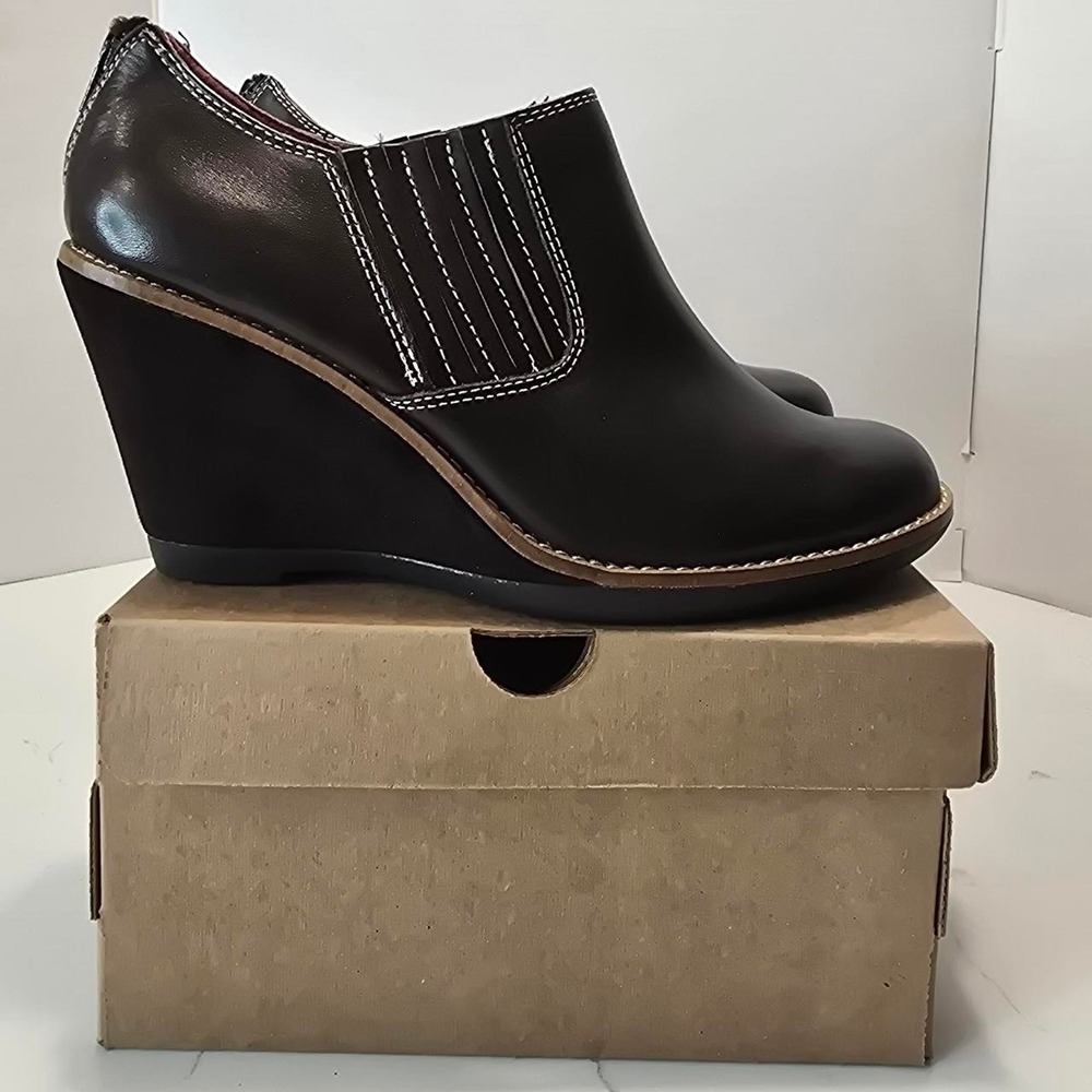 HUSH PUPPIES H506808 Wedge Heel Boots Cignet Brown Black Zip Women's - 10 US